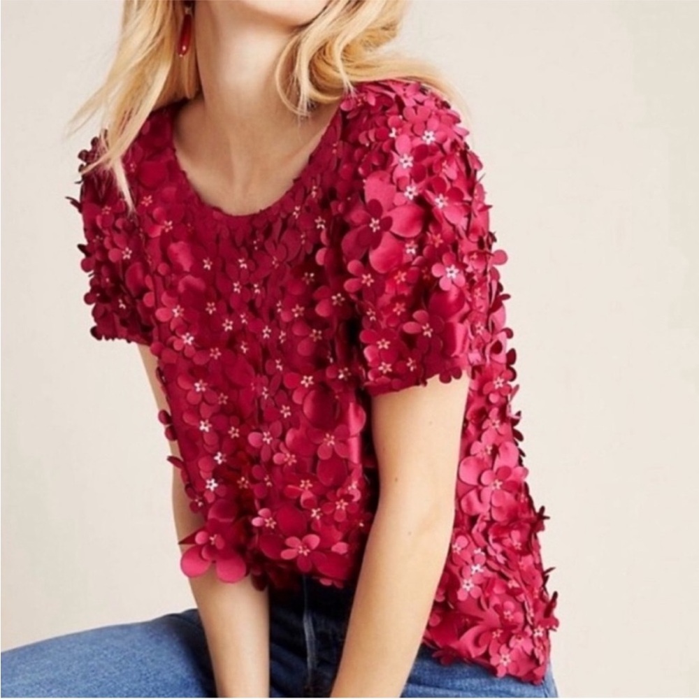 Varun Bahl Dopamine Flower Appliqué ‘Rosemarie’ Blouse in Raspberry Swiftie
